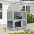 thumbnail image 6 of 2 Story Wooden Rabbit Hutch Indoor/Outdoor, Weatherproof Bunny Cage Rabbit House with Wheels, Pull Out Tray, Non-Slip Ramp, Wooden Chicken Coop, Pet House for Rabbits and Guinea Pigs, 6 of 9