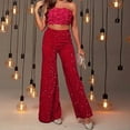 thumbnail image 4 of AOMPMSDX Women's Fashion Autumn And Winter Casual Pure Color Sequins High Waist Wide Leg Trousers Red L, 4 of 7