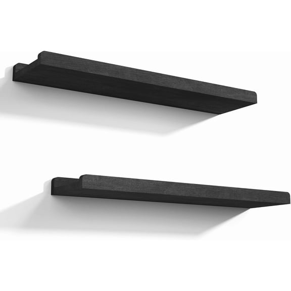 Floating Shelves Wall Mounted Set of 2, 17 Inch Rustic Wood Wall Shelves for for Storage, Bedroom Living Room Bathroom Kitchen Office and More Black