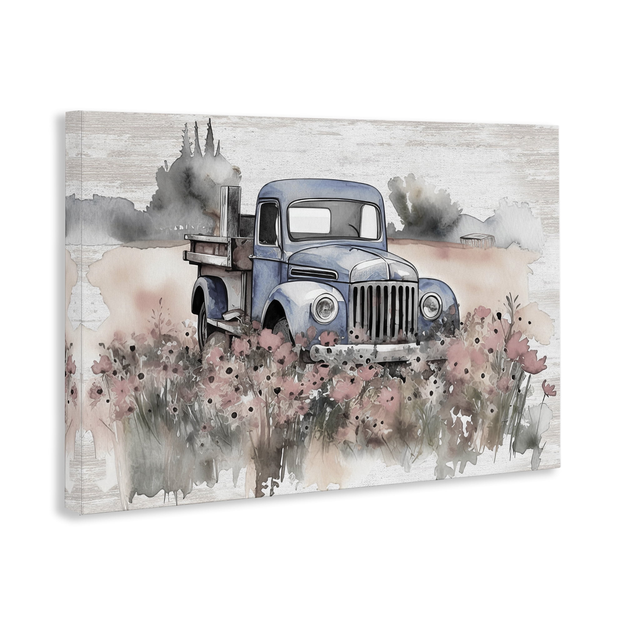 Stupell Industries Pickup in Floral Meadow Transportation Painting Gallery Wrapped Canvas Art Print Wall Art, 30 x 20