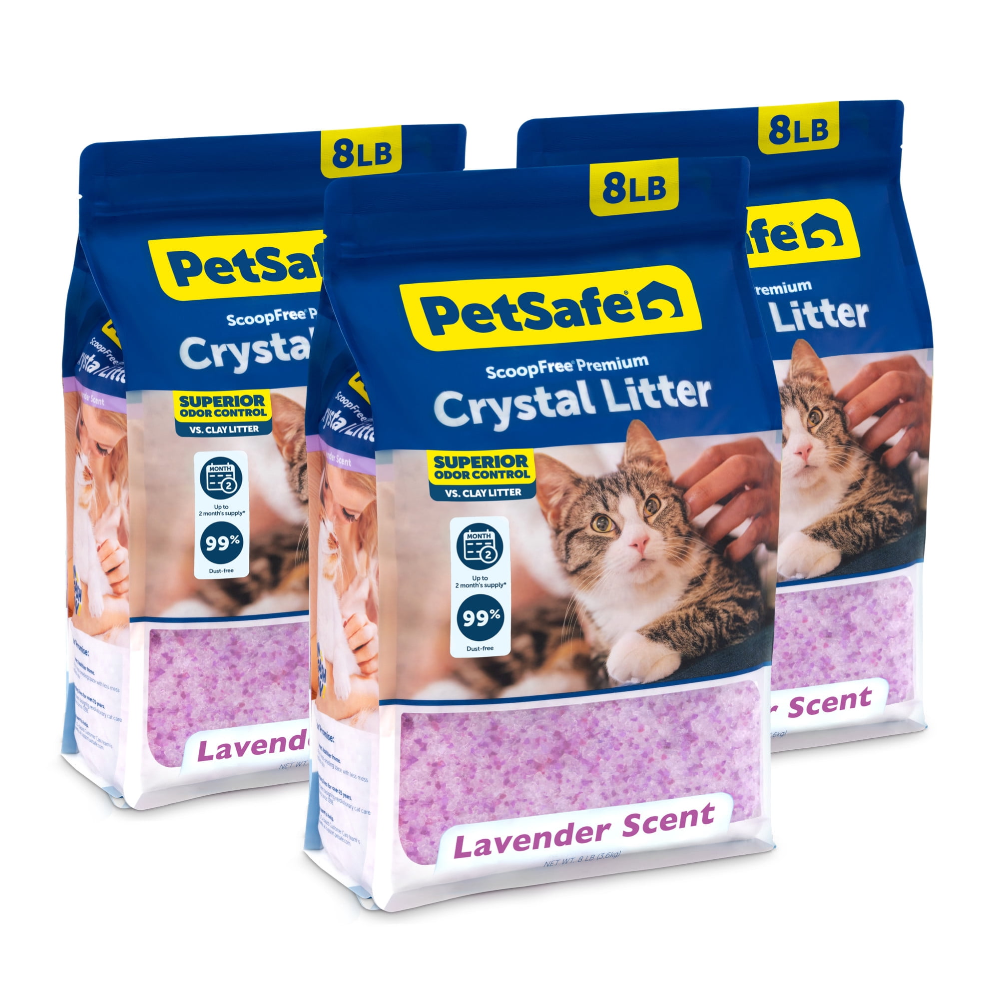 PetSafe ScoopFree Premium Lavender Scent Crystal Cat Litter, 3 Packs of 8 lb bags
