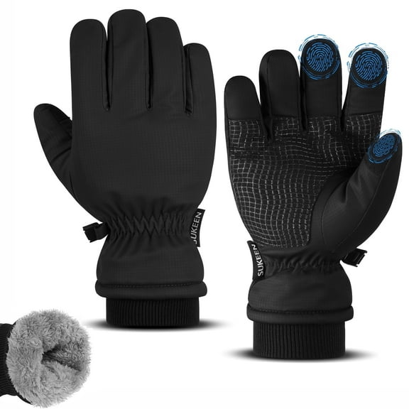 Kids Winter Gloves Windproof Touchscreen Gloves Anti-Slip 5°F Cold Weather Thermal Gloves Warm Thick Fleece Gloves for Boys Girls, Black, Age 6-8