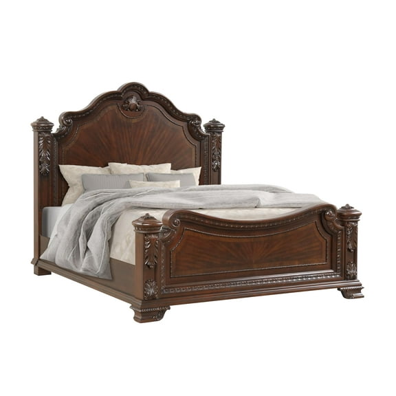 Vintage Traditional Style King Bed Made With Wood in Walnut