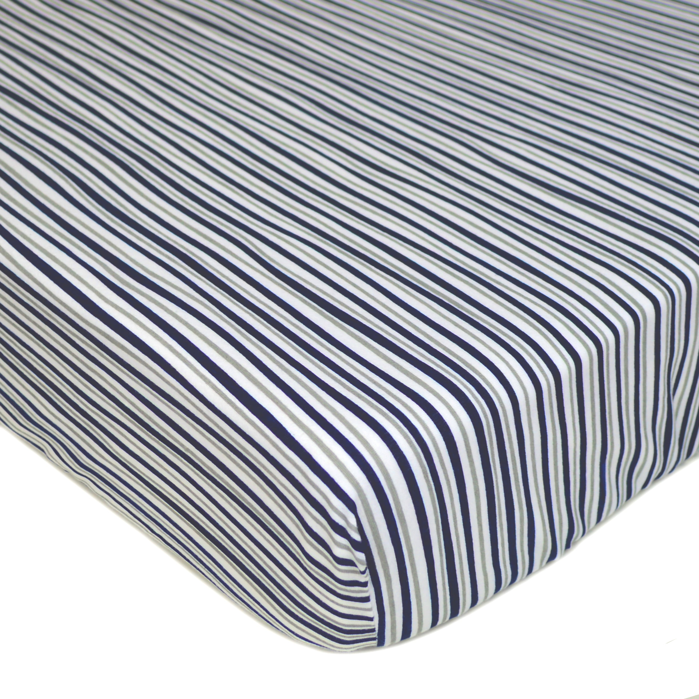 navy stripe crib sheet