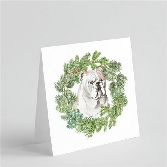 Bulldog Fawn with Christmas Wreath Square Greeting Cards and Envelopes Pack of 8 5 in x 5 in