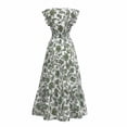 thumbnail image 7 of VBVC Women's Floral V-Neck Ruffle Sleeve Maxi Dress,Ladies Smocked Waist Boho A-Line Long Dress,Summer Flowy Tiered Beach Party Midi Dress For Women,Army Green,S-3XL, 7 of 7
