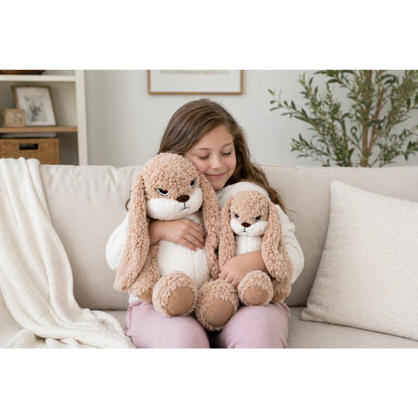 Bunny Plush Set Soft Stuffed Rabbit Toy 2 Size Combo Cozy Gift Cute Home Decor