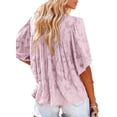 thumbnail image 3 of Txlixc Blusa informal para mujer, cuello en V, manga acampanada, textura de flores, botones, camisa suelta con volantes para mujer Txlixc  Moda, 3 of 5