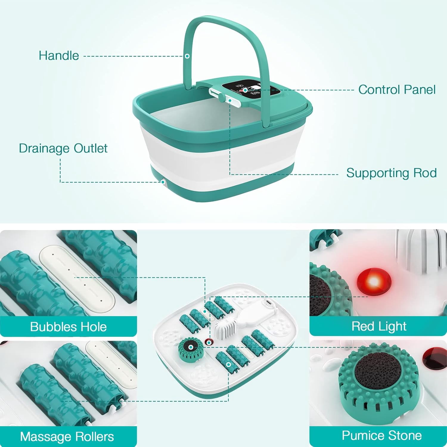 Collapsible Foot Spa with Heat, Bubble, Red Light, and Temperature Control for Relaxation