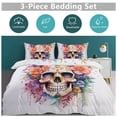 thumbnail image 5 of 3 Pcs Soft Bedding Set, Includes 1 Duvet Cover with Zipper And 2 Pillow Shams,Skull with Leaves And Flowers Full(79"×90"), 5 of 8