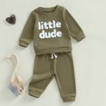 thumbnail image 2 of Toddler Baby Boys Fall Winter Outfits Little Dude Letter Embroidery Waffle Long Sleeve Sweatshirts Tops and Pants 2Pcs Clothes Set, 2 of 8