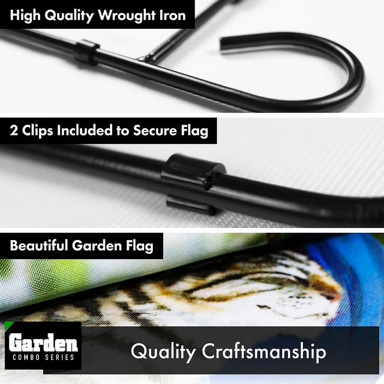 G128 Combo Pack: Garden Flag Stand Black 36x16IN & Garden Flag Welcome Sleeping Kitten 12x18IN