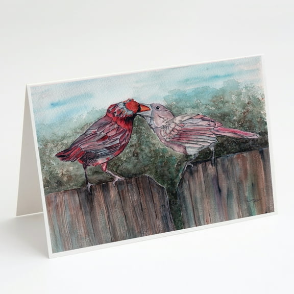 Red Bird Feeding Greeting Cards and Envelopes Pack of 8