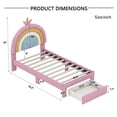 thumbnail image 5 of Bellemave Twin Size Kids Bed with Rainbow Design and Storage Drawer, Princess Upholstered Platform Bed with Crown Headboard, Cute Twin Bed with Wooden Slats Support for Teens Girls Boys Bedroom, Pink, 5 of 8