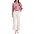 thumbnail image 3 of INSPIRE CHIC Women's Button Up Shirts Puff Long Sleeves Vintage Satin Wear-to-Work Blouse L Dusty Pink, 3 of 8
