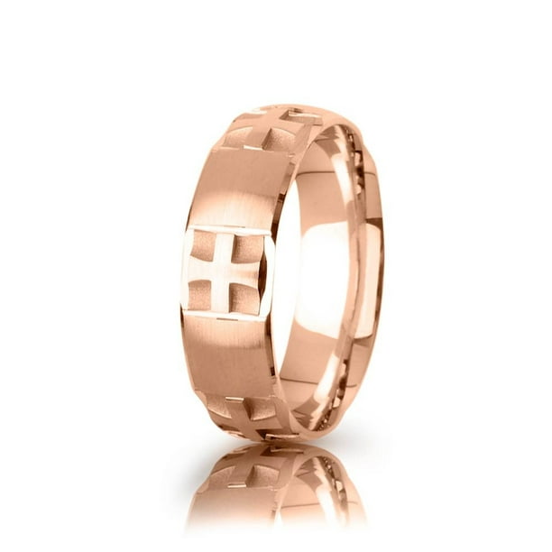 ODerya 14k Rose Gold Religious Christian Christian Cross Wedding Band