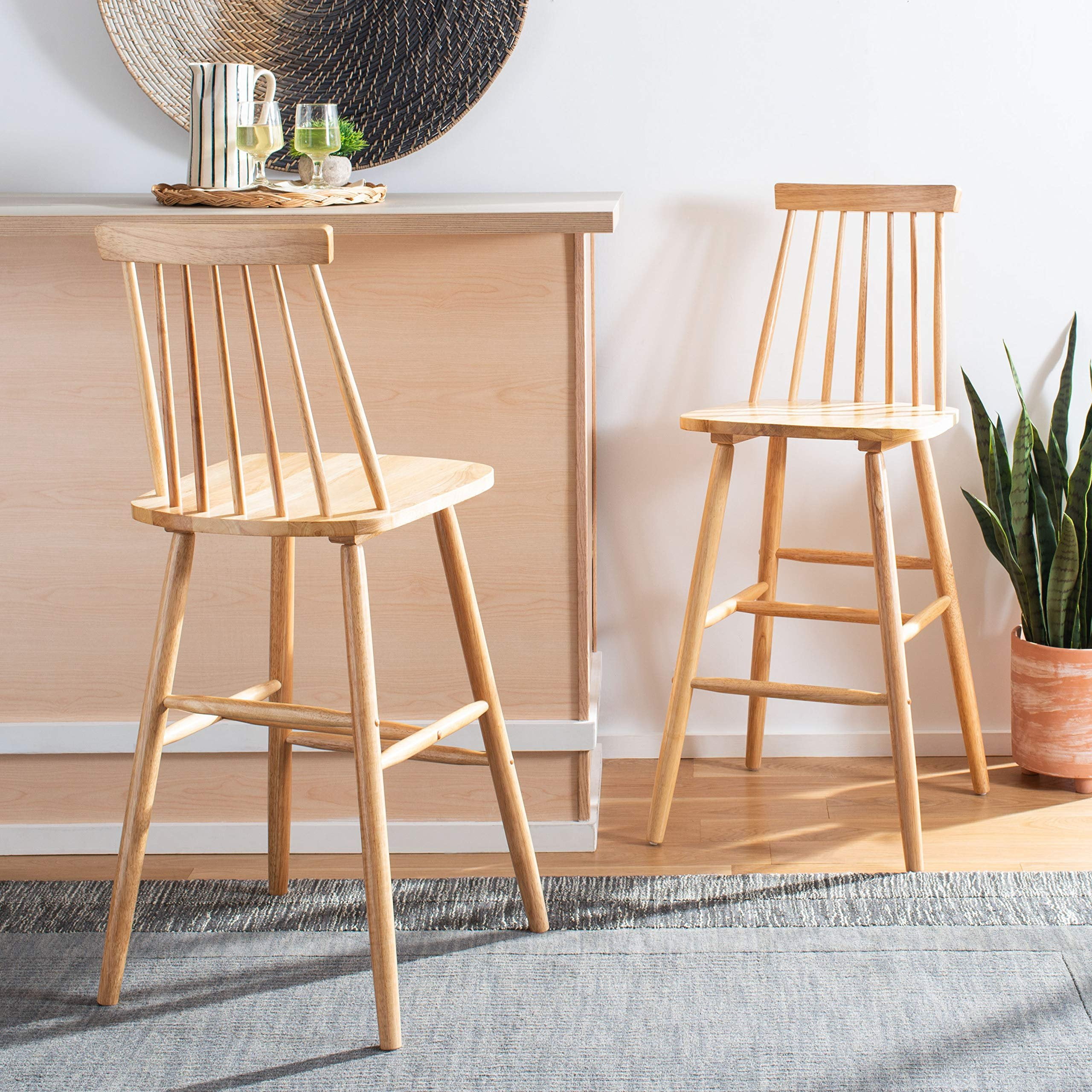 SAFAVIEH Beaufort Solid Spindle Back Bar Stool with Footrest, Natural