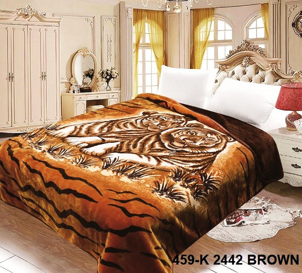 Tigers Brown Reversible Thick Heavy Winter Warm Mink King Size Blanket 10 lb. 