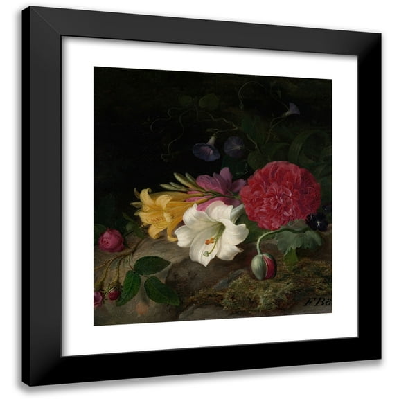 Frants Diderik Bøe 12x13 Black Modern Framed Museum Art Print Titled - Still Life with Flowers (1867)