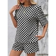 thumbnail image 3 of DOKOTOO Womens 2 Piece Outfits Casual Plaid Short Sets Lounge Beach Travel Short Sleeve Round Neck Tops Match High Waisted Shorts Summer Outfits, 3 of 8