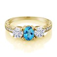 thumbnail image 2 of Gem Stone King 18K Yellow Gold Plated Silver 3-Stone Ring Mystic Topaz Moissanite(2.12 Cttw) (Size 7), 2 of 4