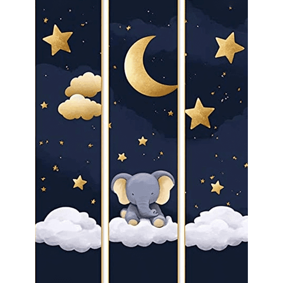 Qisvanset Elephant Moon Night Canvas Painting 40x30cm Office Kids Room Decor