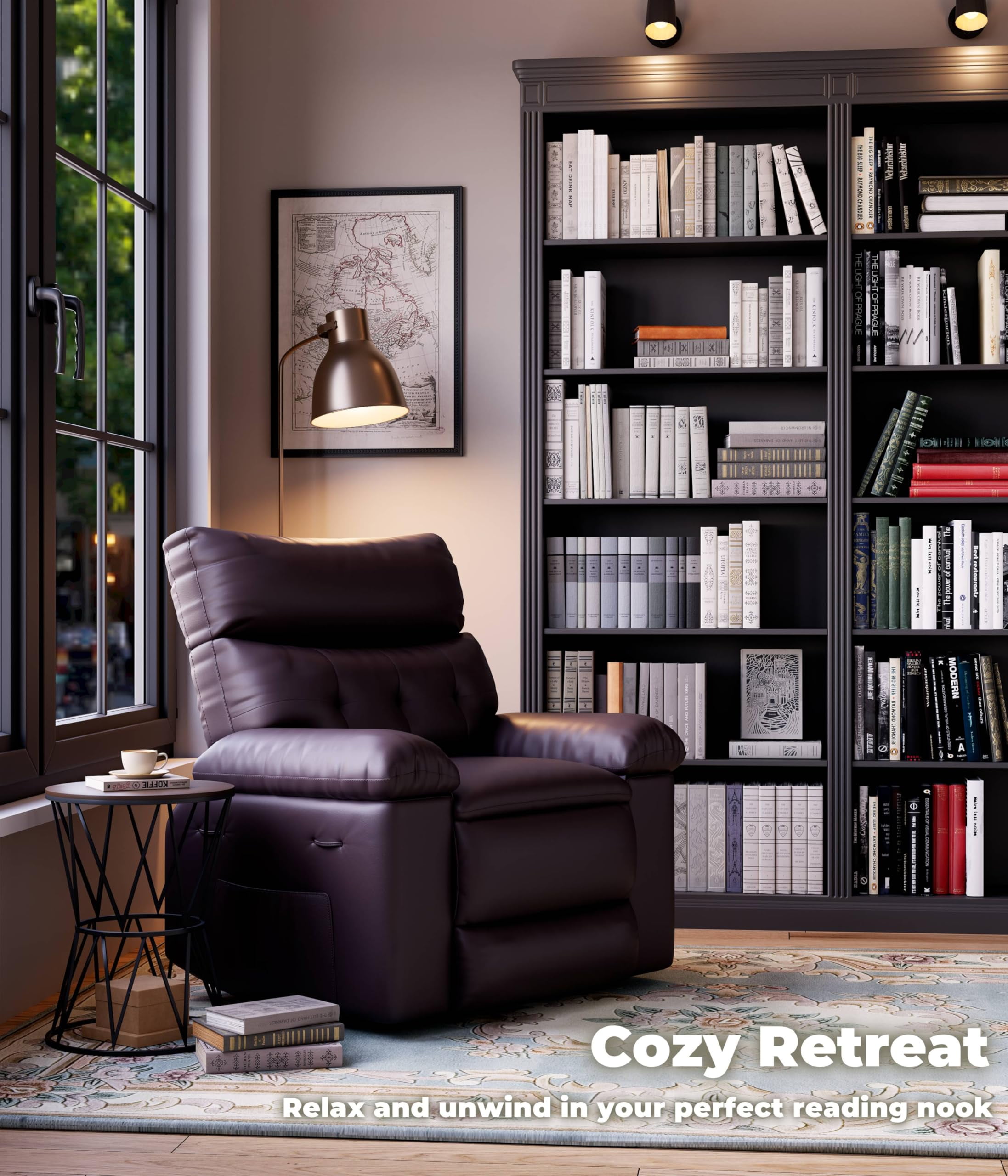 Oversized Rocker Recliner for Adults, Nursery Glider Recliner with Massage and Heating, Rocking Chair with 1.5X Sponge Comfort Arm and Back, Side Pockets, PU Leather Manual Recliner Chair