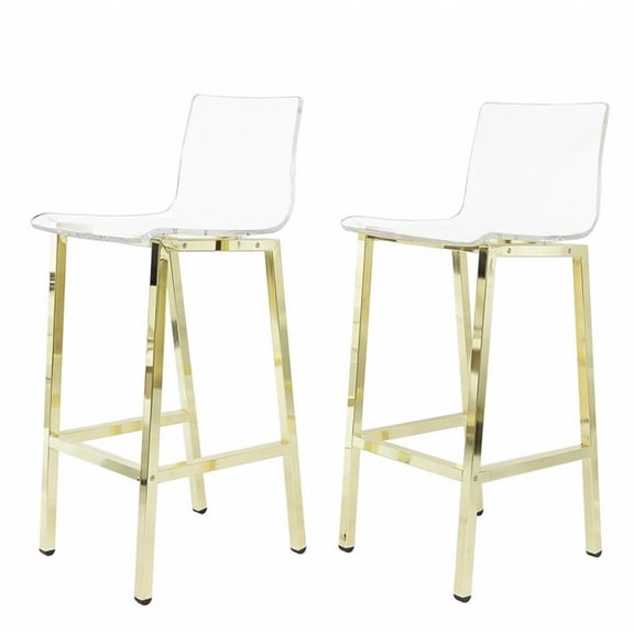 Fox Hill Trading Pure Decor 29" Acrylic Metal Bar Stools in Gold (Set of 2)