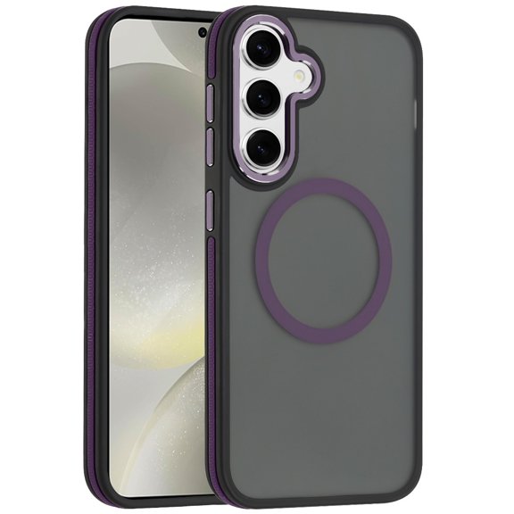 For Samsung Galaxy S25 /S24 Case, Frosted Translucent Back Hybrid Case with Magnetic Circle; MagSafe Compatible, Military Grade Shockproof, Slim Design Phone Cover (Purple)