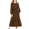 thumbnail image 2 of CYRBOKO Girls Dresses, Breathable Casual Long Sleeve A-line Mid-Length Dresses with Pockets Brown Size 4-5T, 2 of 6