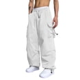 thumbnail image 1 of Pantalones cargo ZAFUL con bolsillo plano en paracaídas para hombre, color blanco L, 1 of 5