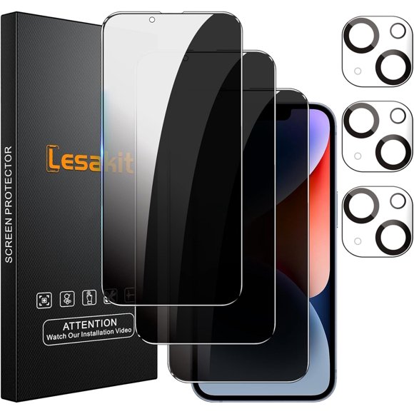 TEMOGU-3+3 Pack Privacy Screen Protector for iPhone 14 6.1-Inch with 3 Pack Camera Lens Protector, Anti Spy Tempered Glass Film 9H Hardness Case Friendly