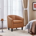 thumbnail image 2 of Yaheetech Modern Faux Leather Barrel Chairs with Curved Armrests, Set of 2, Brown, 2 of 7