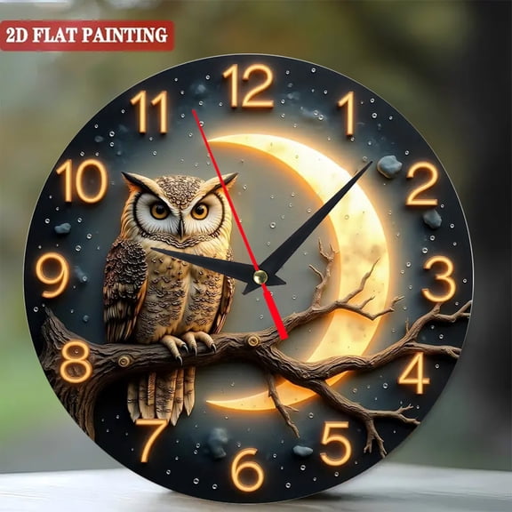 1pc 10 Inch Round Rustic Owl Silent Wall Clock, Decor for Living Room, Bedroom, Kitchen, Office, Kids Room and Nursery, Nice Kids Gift