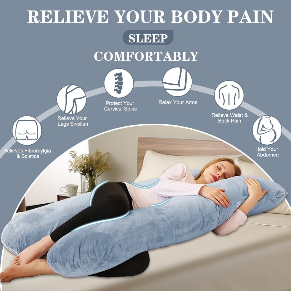 Pregnancy Pillow, Full Body U Shaped Cooling Full Body Maternity Pillow with Removable Cover - Support for Back, Legs, Belly, HIPS for Pregnant Women, Grey Velvet Cover