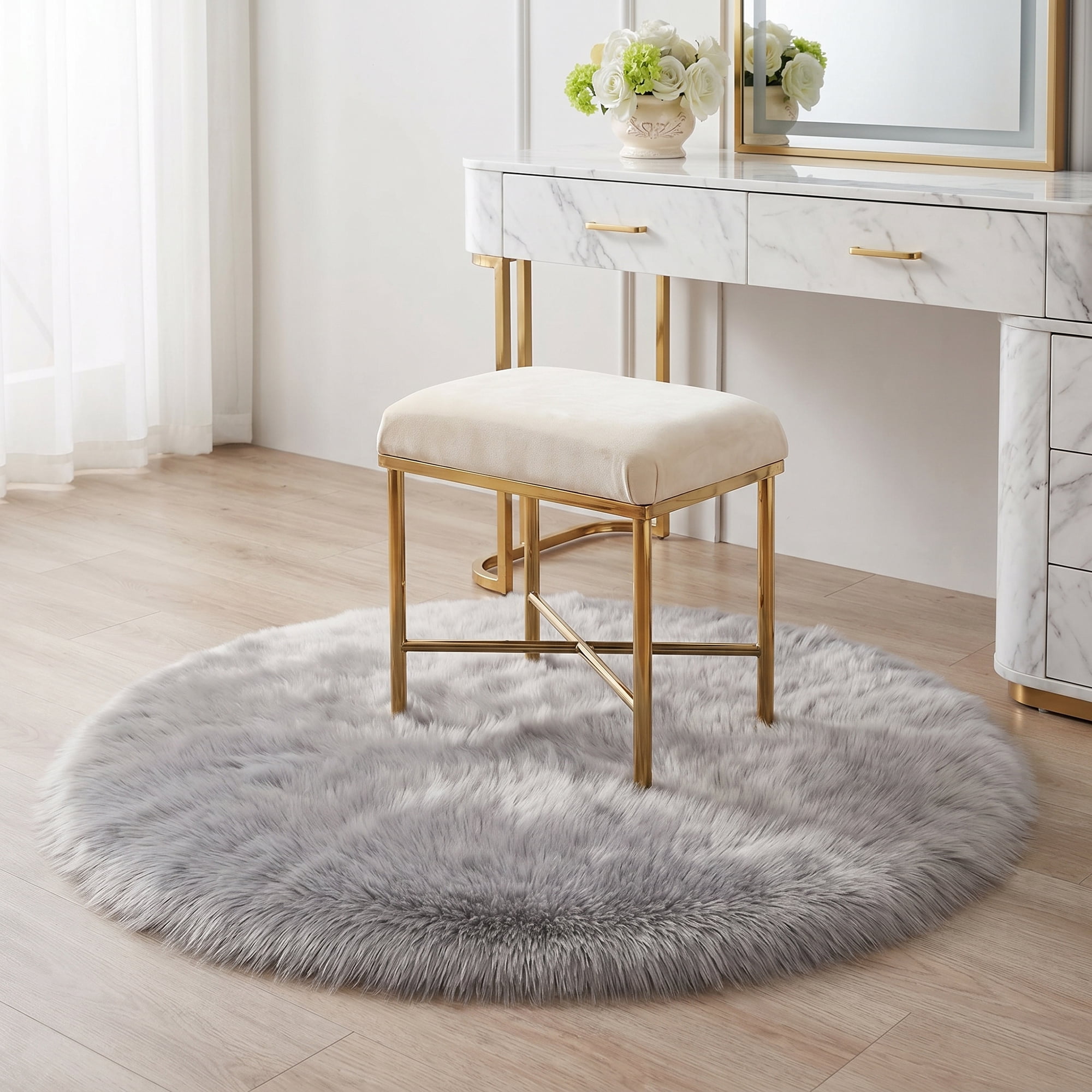 Unique Bargains Shaggy Round Area Rug Fluffy Non-Slip Fuzzy Carpet 20" x 20" Gray