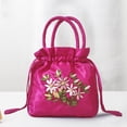 thumbnail image 3 of Portable Makeup Organizer Ethnic Style Drawstring Handbag Elegant Flower Pattern Large Capacity Faux Silk Portable Handle Women's Bucket Bag Makeup, 3 of 8