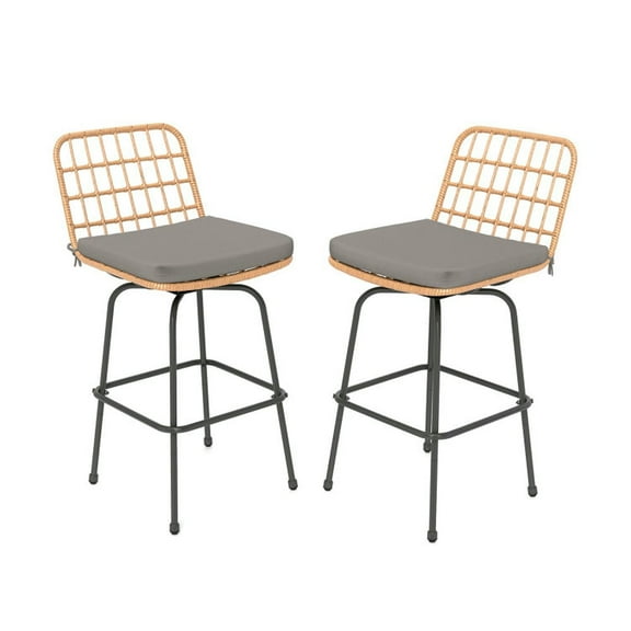 YYAo Bar Stools Set, Bar Stools Set,Patio Swivel Barstools Set of 2 with Soft Seat Cushions-Gray