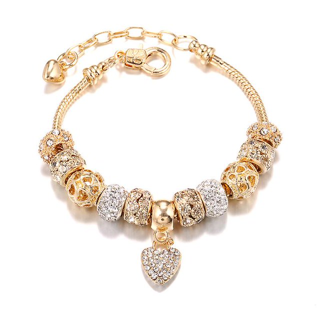 Pulsera de amor dorado, pulsera de cuentas grandes de aleación Diy, joyería adecuada para adultos, chicas jóvenes1 Feliz Sencillez
