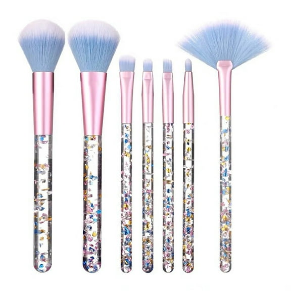 7 Piece Shiny Glitter Acrylic Handle Nylon Makeup Brush Set Cosmetic Tools Kit