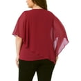 thumbnail image 3 of Agnes Orinda Women's Plus Size St. Patrick's Day Tops V Neck Flowy Shirt Double Layered Chiffon Blouse 2X Wine Red, 3 of 6