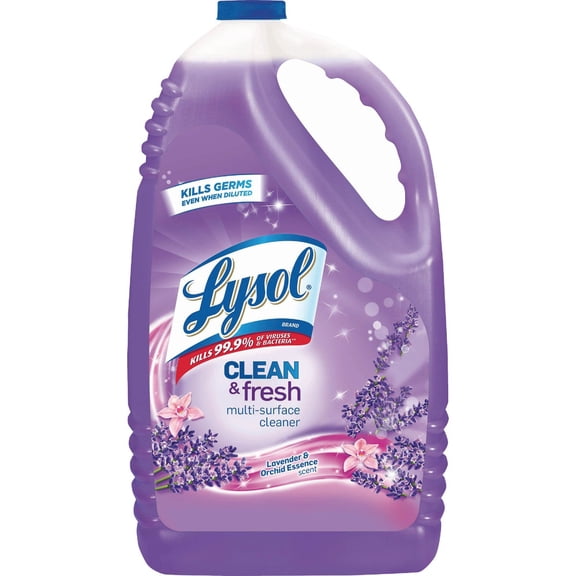 Lysol Multi-Surface Cleaner, Sanitizing and Disinfecting Pour, to Clean and Deodorize, Lavender and Orchard Essence, 144oz Pack of 4