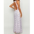thumbnail image 2 of Vestido largo Realtix Elegante de encaje floral con cuello en V sin espalda, morado, 2 of 6
