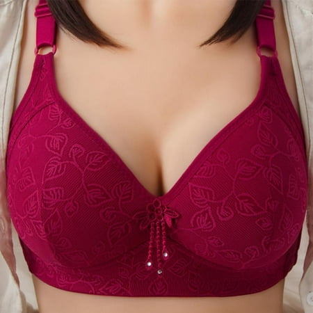 

Wenasi Women Big Size Flower Wireless Push Up Bra Big Cup For Big Breasted Fat Full Coverage Thin Wire Free Back Closure Plaid Soft Bra