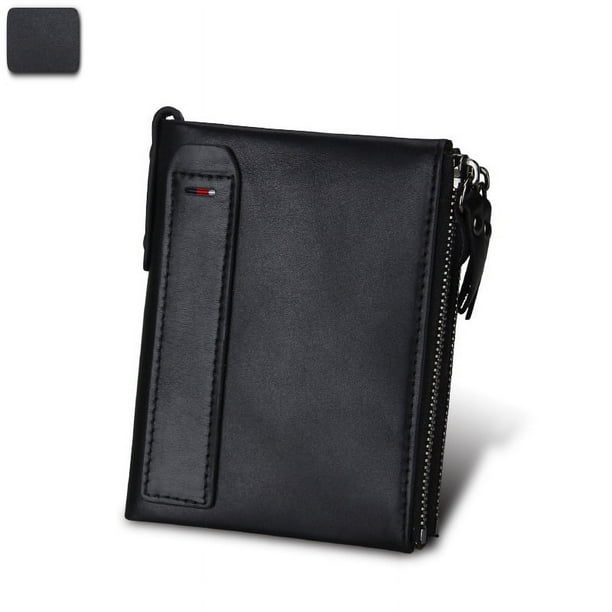 Cartera de piel de vaca Crazy Horse para hombre, billetera corta de piel de vaca con cepillo antirrobo, billetera con clip para billetes para hombre, monedero con doble cremallera