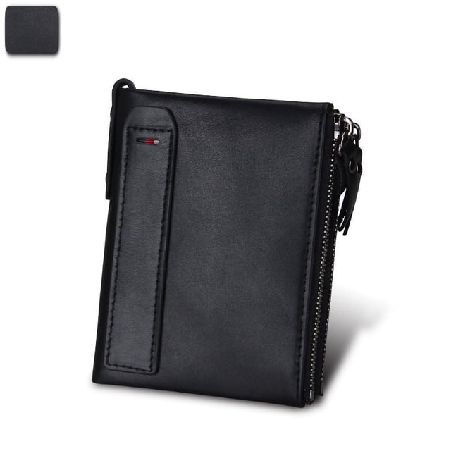 Cartera de piel de vaca Crazy Horse para hombre, billetera corta de piel de vaca con cepillo antirrobo, billetera con clip para billetes para hombre, monedero con doble cremallera