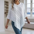 thumbnail image 2 of Arlun Poncho Knitted Cape Shawl Sweaters for Women Elegant Wrap V-Neck Cable Knit Hollow out Pullovers Loose Fit Comfortable Solid Color Sweater Tops White XL, 2 of 5