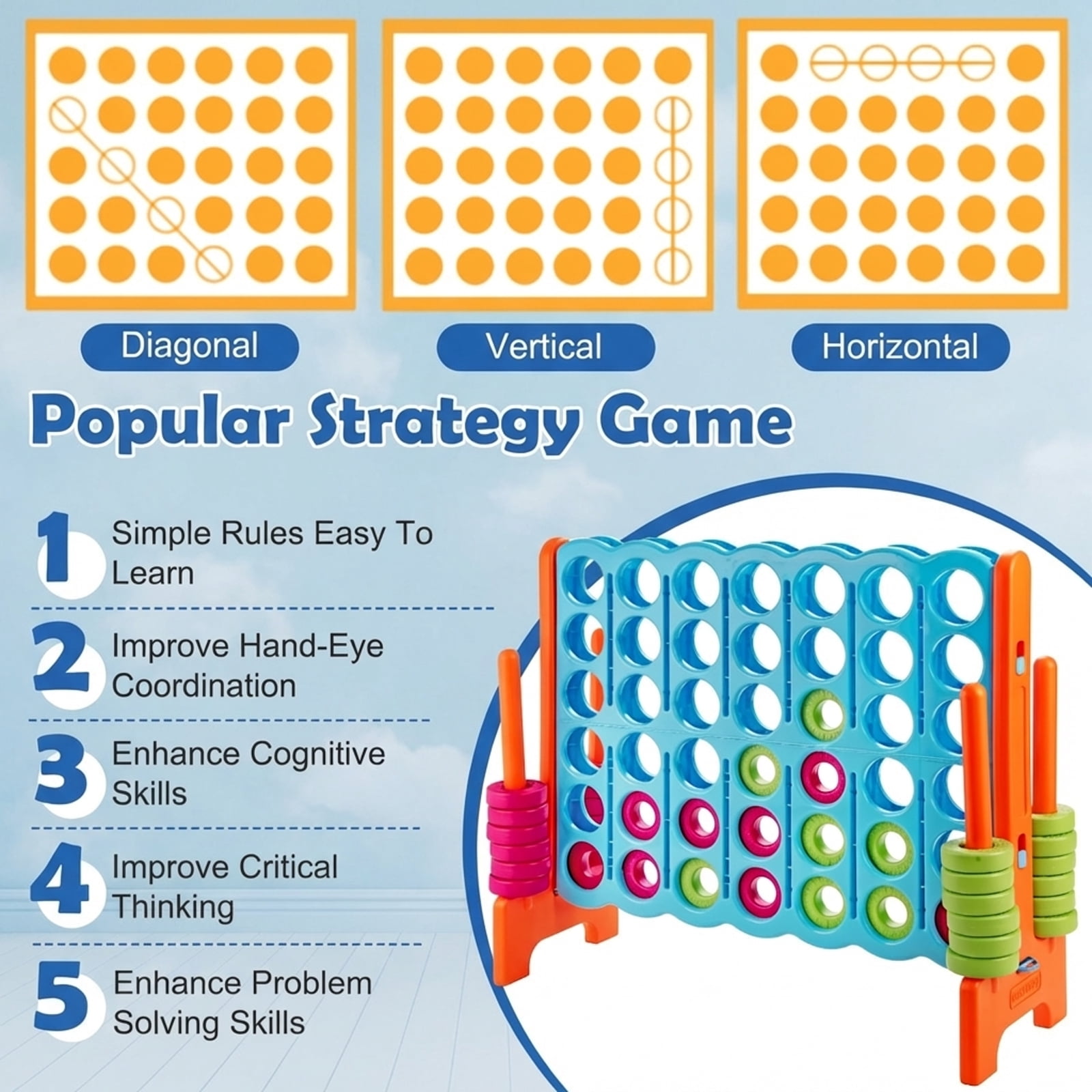 Redsmile 4 in A Row 4-to-Score Giant Jumbo Game Set for Family Party Holiday Multicolor - Outdoor Backyard Lawn Party Game for Kids Adults