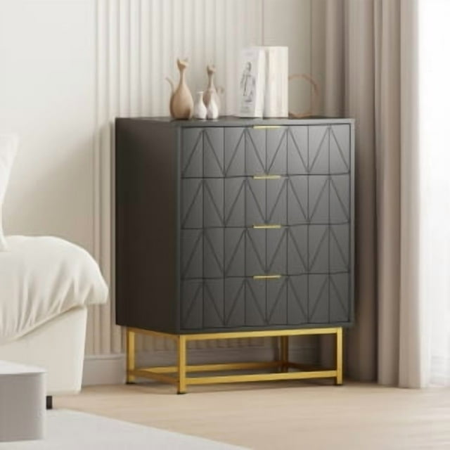 Commode Organisatrice à 4 Tiroirs Table de Nuit avec Pattes Dorées, Table d'Appoint Étroite, Petits Tiroirs de Rangement pour Chambre, Garde-Robe et Salon, Solution Compacte de Rangement pour Vêtements, 11,81 Pouces P x 15,74 Pouces L x 28,8