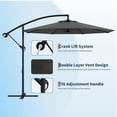 thumbnail image 3 of EastVita 10ft Patio Umbrella with Cantilever Design Cantilever Hanging Umbrella with Crank and Cross Base for Patio GardenGrey, 3 of 5